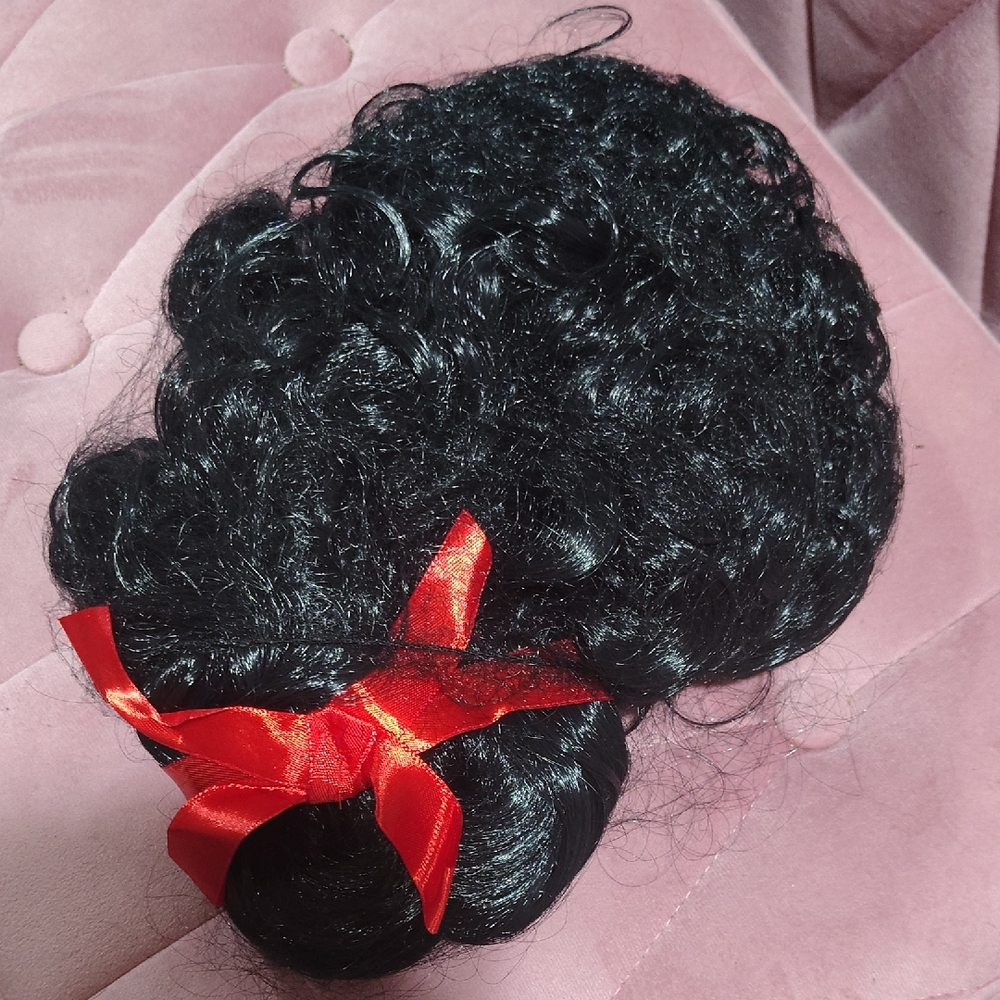 Elegant Black Hair Extension with Red Ribbon